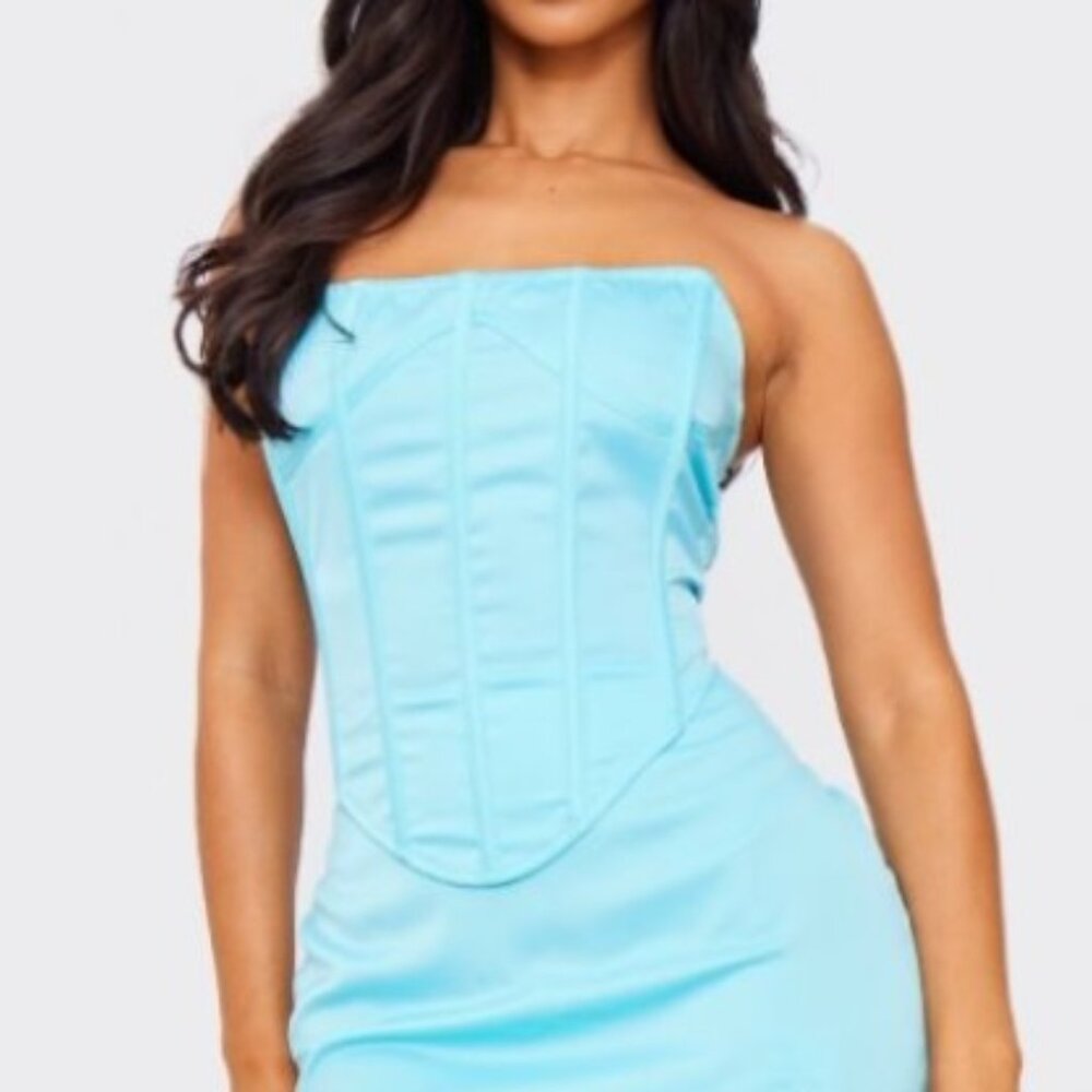 💯 PrettyLittleThing Petite Satin Structured Corset Top 💯 - Picture 3 of 10